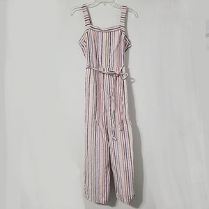Gap Womens 4 Apron Neck Wide Leg  Rainbow Striped Jumpsuit Linen Cotton Lined